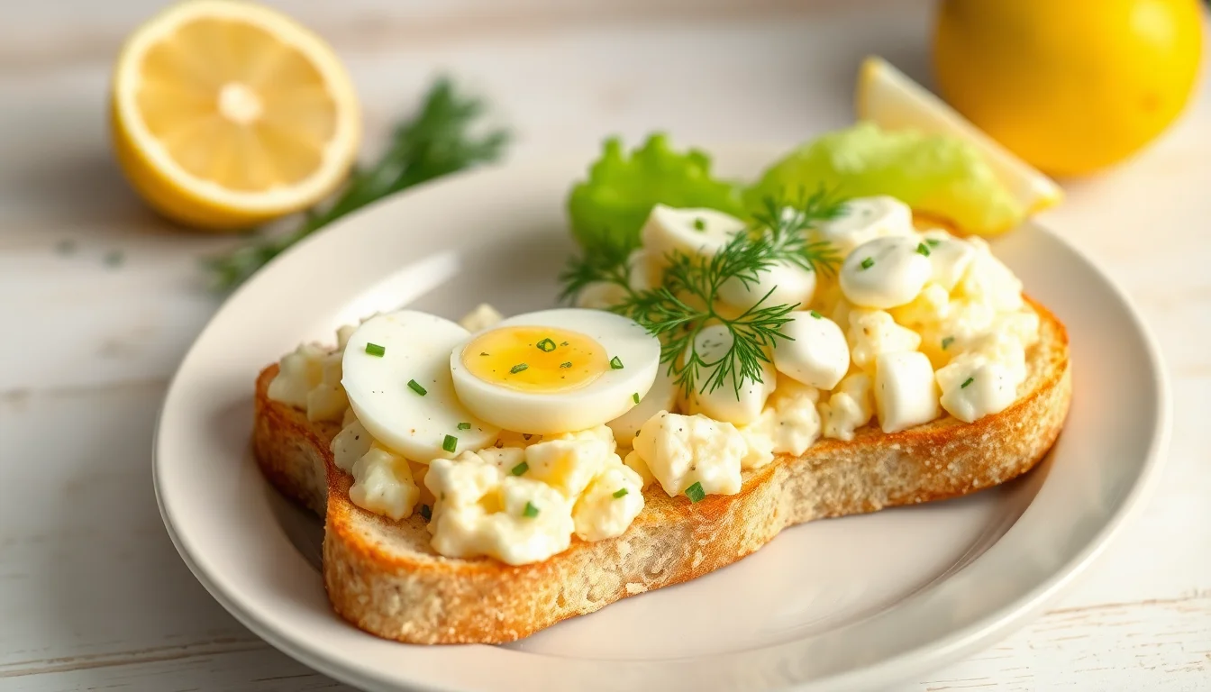 Eggesalat på ristet brød med dill