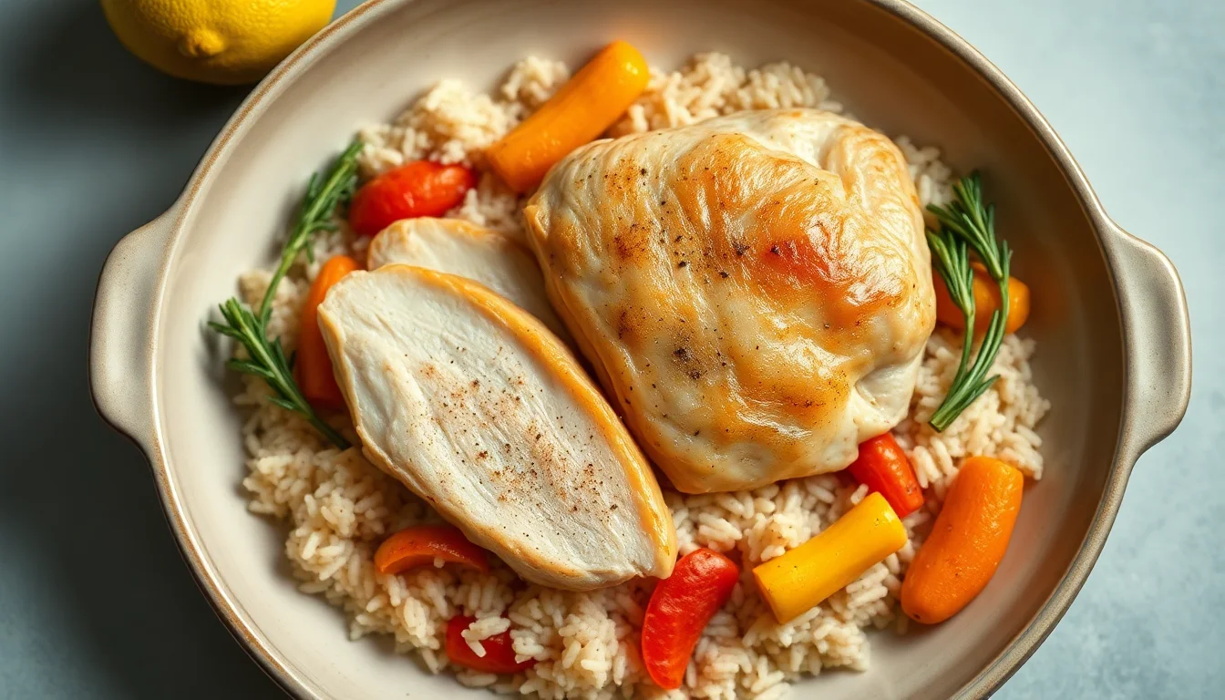 Ovnsstekt kalkunbryst med sitronris og grønnsaker