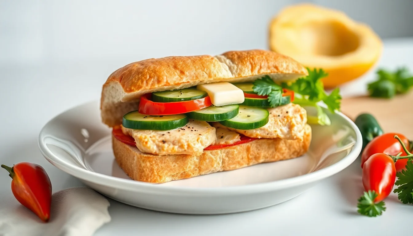 Kyllingsandwich med agurk, paprika og urter