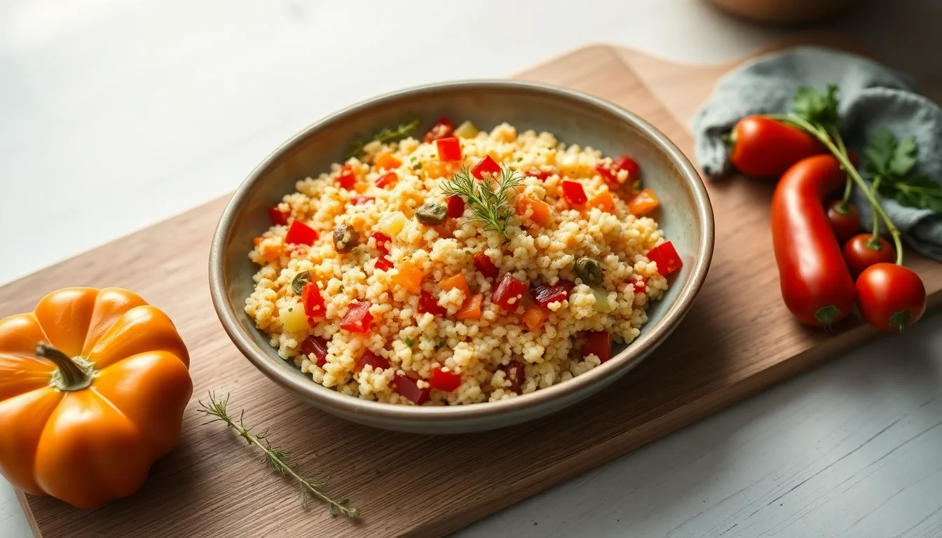 Couscous-salat med paprika, agurk og urter