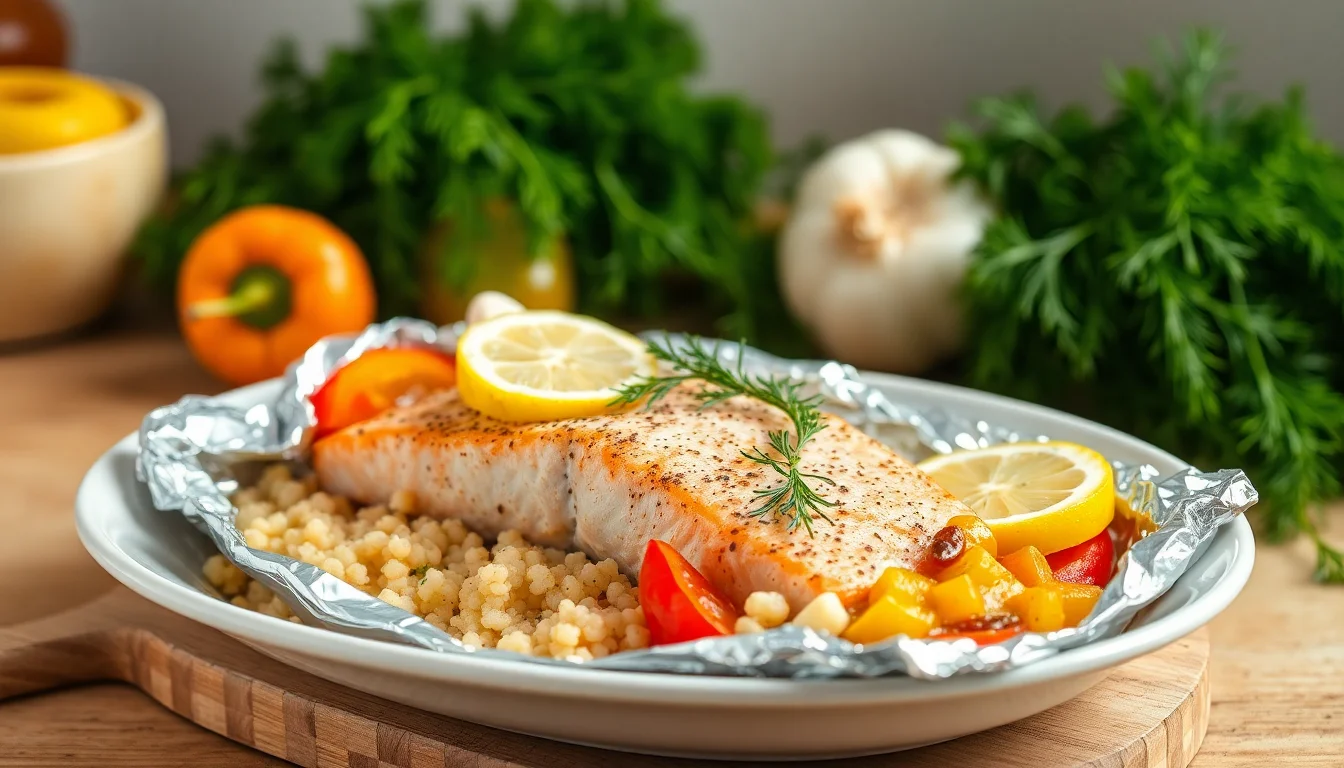 Laks i folie med sitron, dill og couscous