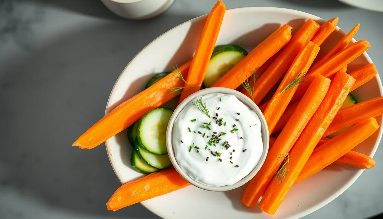 Gulrotstaver med kremet urtedipp